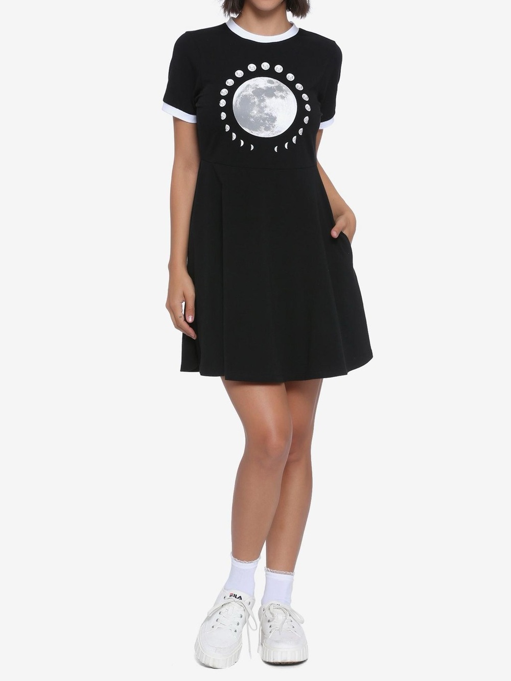 Black Moon-Phase Ringer Skater Dress With Pockets Hot Topic M